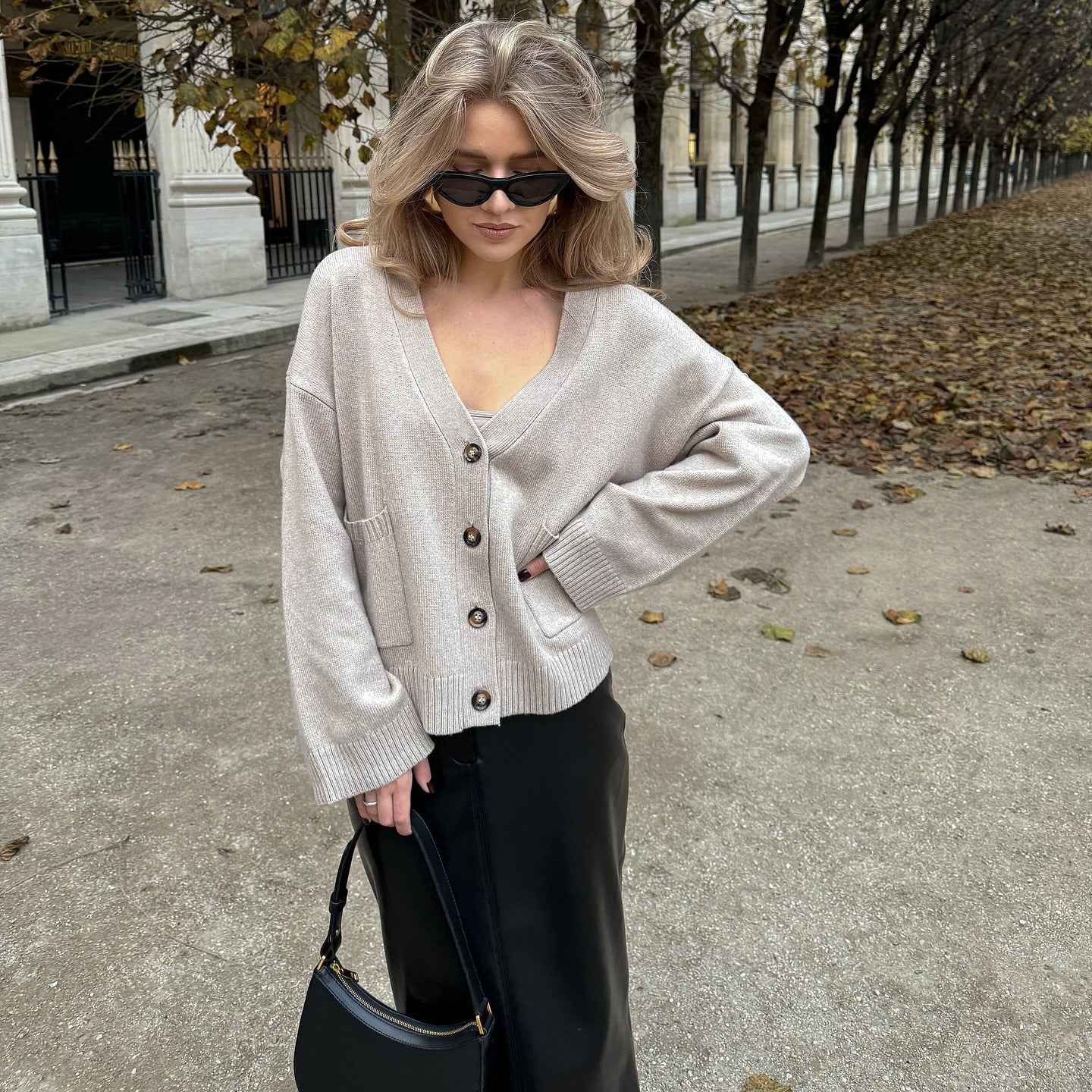 Single-breasted v-neck sweater  spring new lazy style  casual cardigan sweater jacket one piece