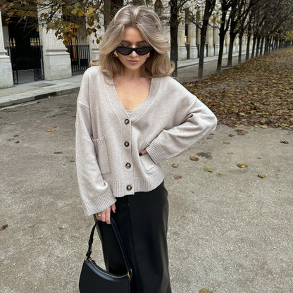 Single-breasted v-neck sweater  spring new lazy style  casual cardigan sweater jacket one piece