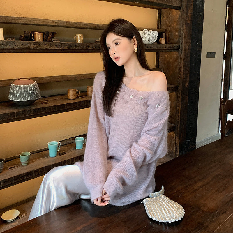 2025 Thirteen Lines popular Autumn New Elegant Wool Mohair Knitted Sweater Versatile Sweater Women 25060