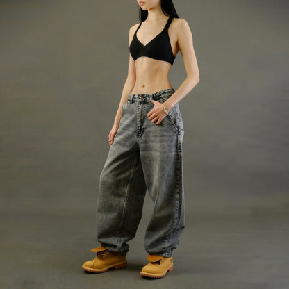 style low waist pendant wide-leg jeans  new super large size loose and thin floor-mopping wide-leg trousers