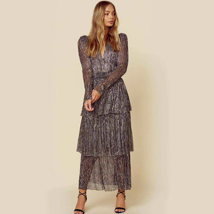FLOWERSVERSE 20252025  new 2025 trade fashion long dress temperament commuting black printing high waist irregular long dress dress