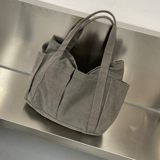 FLOWERSVERSE  Japanese and Korean Ins Large Capacity Solid Color Canvas Bag Women's Leisure Commute Shopping Bag Simple Portable Travel Shoulder Bag