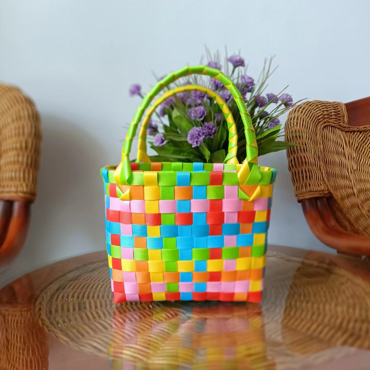 FLOWERSVERSE  Free Shipping Popular Small Bag Vegetable Basket PVC Woven Bag Open Children Small Clutch Hand Gift Bag Women's Bag