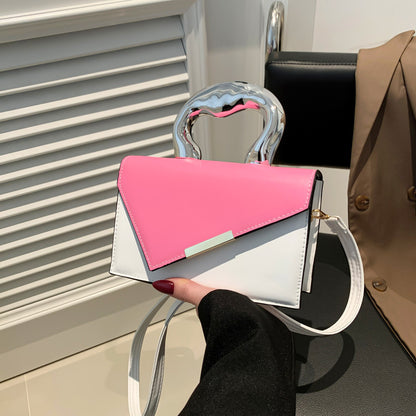 FLOWERSVERSE  Stylish Good Texture New Color-Blocking  Contrast Color Spring Leisure Simple Crossbody Metal Portable Square Pouch Women