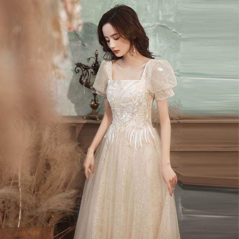 dress women's 2025 spring and summer new fairy temperament girlfriends dress short-sleeved host banquet evening dress