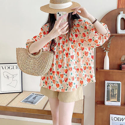 Large size 100kg fat mm Popular style age-reducing bubble sleeve top women's summer new Korean version doll shirt thin T-shirt women