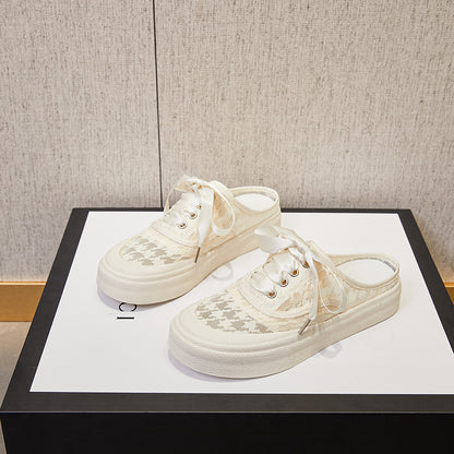 2025 Baotou half slippers women's shoes summer wear  new small white single shoes Internet celebrity flat sandals summer lazy shoes