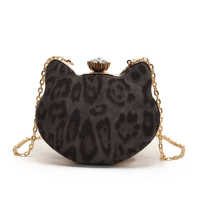 FLOWERSVERSE 2025 Niche design fashionable leopard print cat head small bag women's popular winter new light luxury shoulder bag tide chain messenger bag