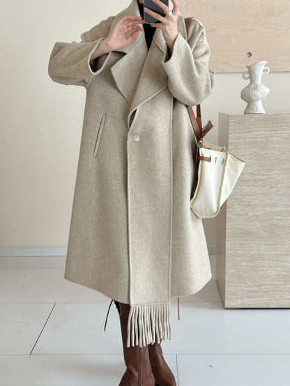 2025 Cashmere wool scarf, suit collar, single-breasted shoulder sleeves, extended double-sided woolen cashmere coat, autumn and winter.