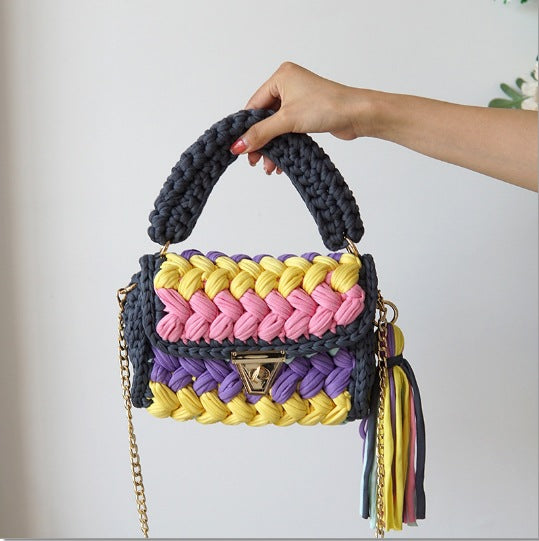 FLOWERSVERSE  Xuan Ya Hand-Woven Women's Handbag Color Bag Women's Crossbody Chain Bag Cross-Border Handbag
