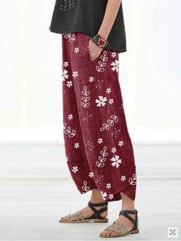 flowersverse A Large Number of in Stock   Autumn New HOTan and NEWn  plus Size Fashion Printing Loose Casual Ankle Banded Pants