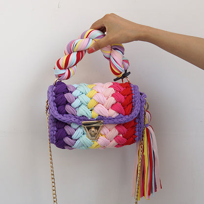 FLOWERSVERSE  Xuan Ya Hand-Woven Women's Handbag Color Bag Women's Crossbody Chain Bag Cross-Border Handbag