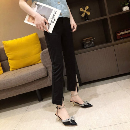 flowersverse  High Heel Sandals Women's Stiletto Heel Pointed Toe  Summer European and American New Closed Toe Casual Wine Glass Heel Ankle-Strap Buckle Sandals Women