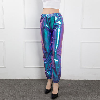 FLOWERSVERSE  Cross-Border New Arrival Casual Sports Street Hip Hop Party Shiny Colorful Trousers Hologram Laser Loose Women's Pants