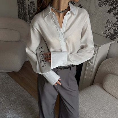 New new satin shirt niche design British women's long-sleeved women's shirt trend