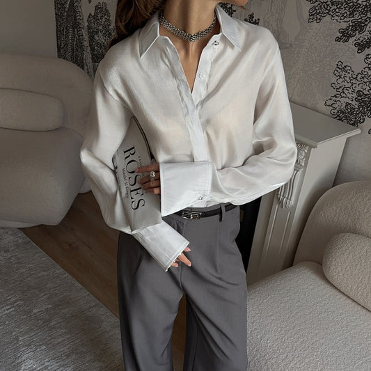New new satin shirt niche design British women's long-sleeved women's shirt trend