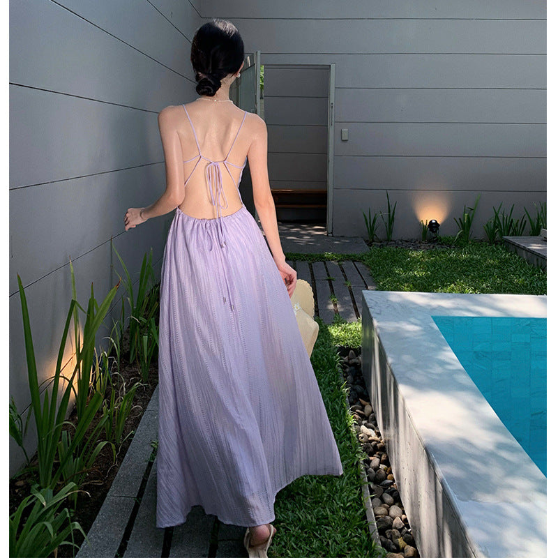 2025 Pink Premium Sexy Halter Suspender Dress Female Summer Fairy Temperament Seaside Vacation Princess Long Skirt