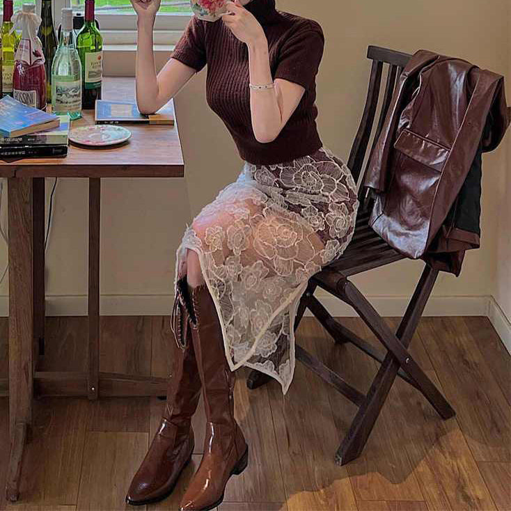 2025 Contrasting color splicing skirt women's mesh embroidery high-end  new  gentle style design skirt