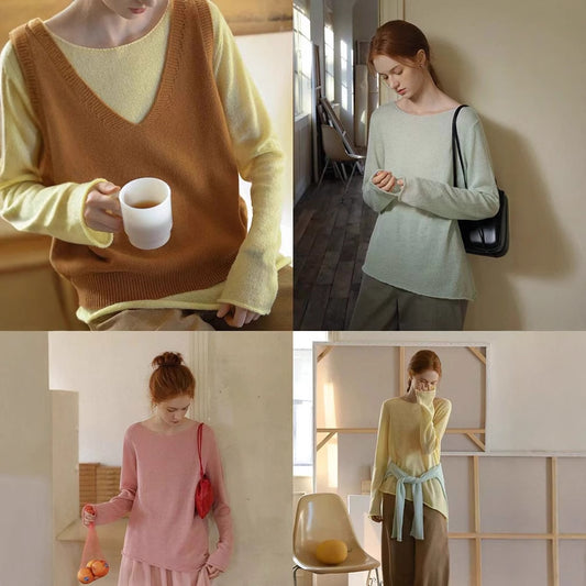 Siyuan, commuter round neck soft waxy versatile lazy cotton wool blended backing sweater knitted sweater women 8902