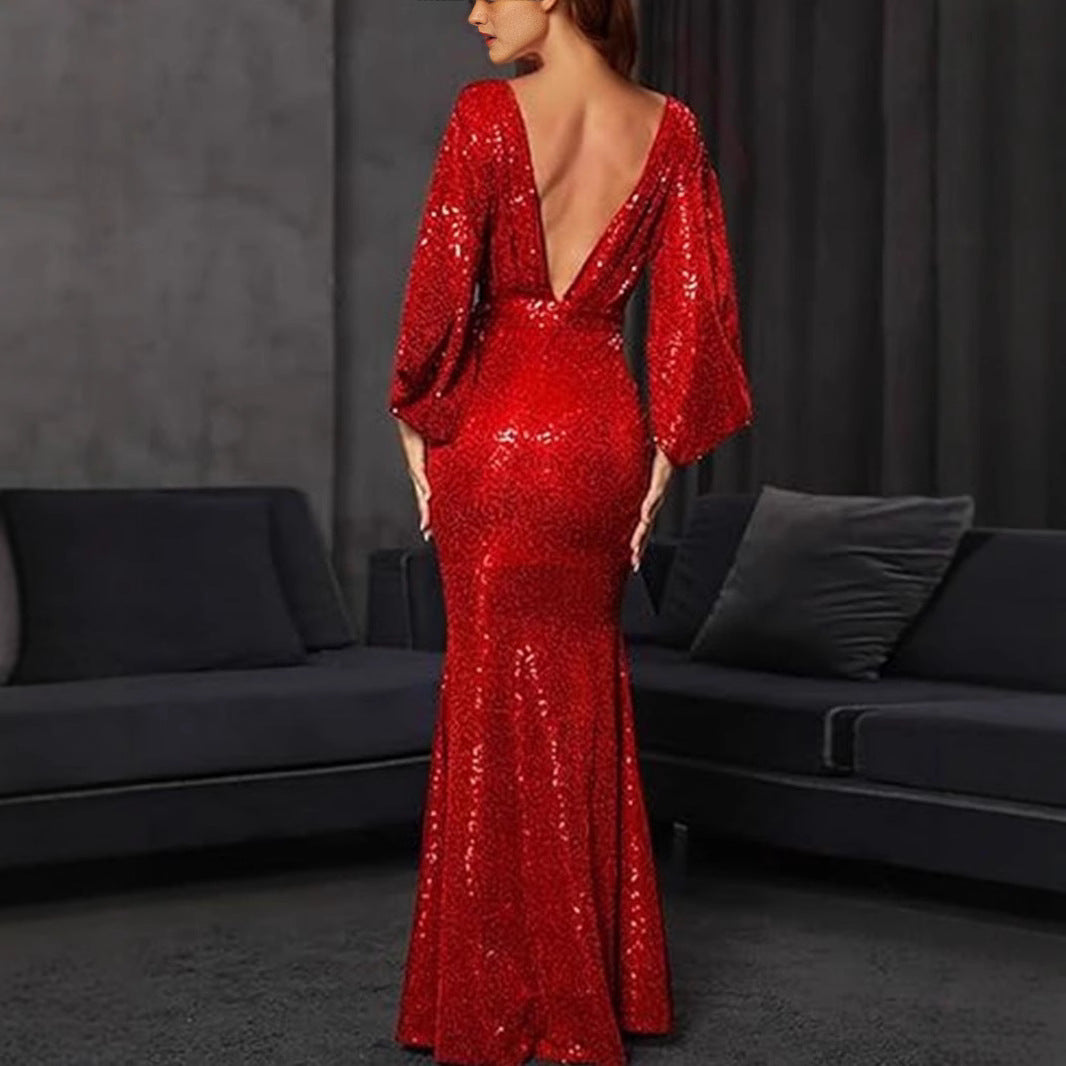 FLOWERSVERSE 2025 spring and summer 2025 Popular trade new sexy dress split color sequins long floor mopping evening dress dress