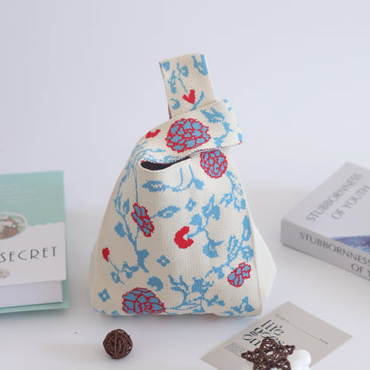 FLOWERSVERSE  INS Internet Hot New Handbag Women's Knitted Bag Japanese and Korean Style All-Match Hand Carrying Casual Tote Bag Factory Wholesale