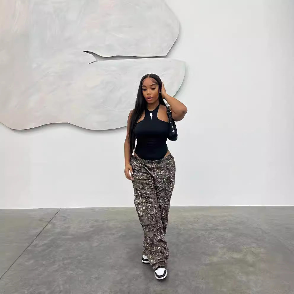 FLOWERSVERSE  T23318 European and American Women's Clothing Fashion Casual Camouflage Printed Overalls Exclusive for Cross-Border One Piece Dropshipping