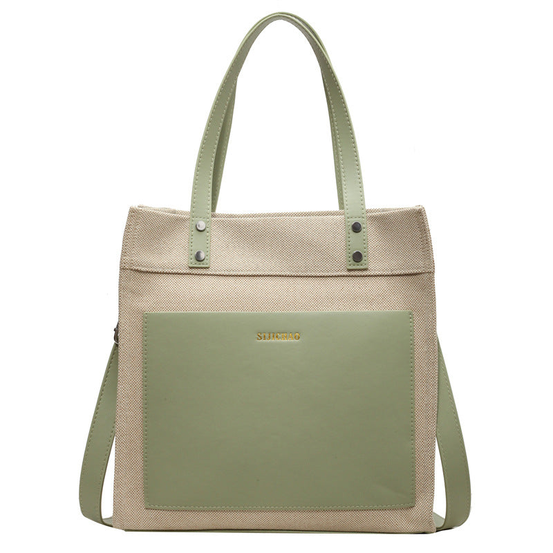 FLOWERSVERSE  Tote Bag Large Capacity Contrast Color Canvas Vertical Tote  New Fashion Retro Commuter Shoulder Messenger Bag