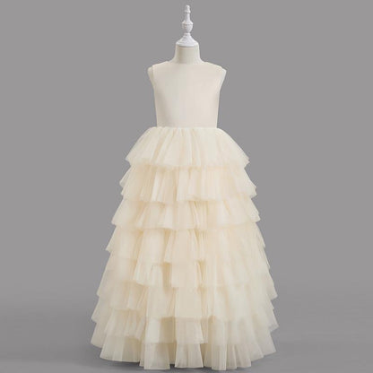 flowersverse Flower Girl Wedding Bridal Gown Little Girl Birthday Dress Pettiskirt Children Catwalk Show Host Costume for Piano Performance