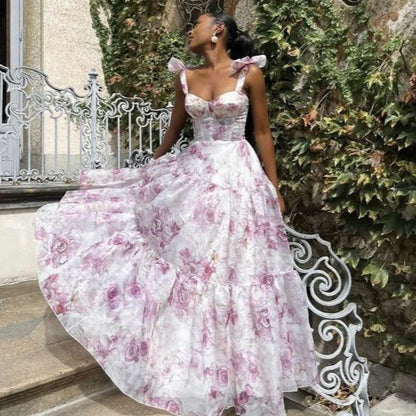 FLOWERSVERSE 2025New  new off-the-shoulder 2025 women's clothing fashion organza fairy long temperament evening dress dress