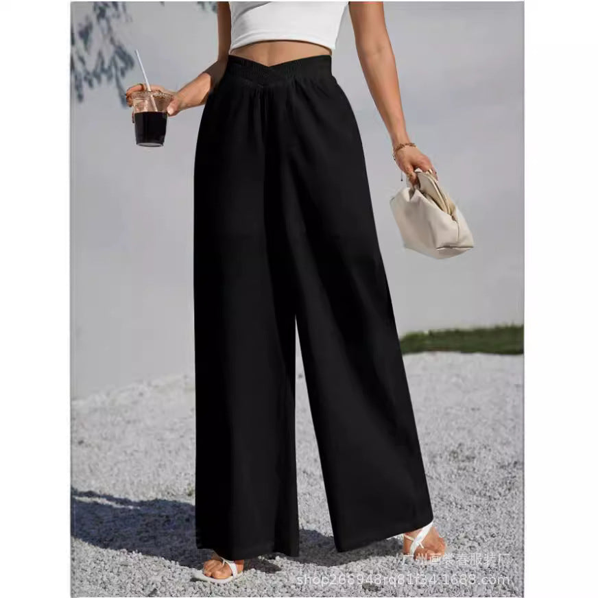 FLOWERSVERSE  Cross-Border Foreign Trade New European and American Solid Color Cross Waist Pleating Wide Leg Popular Women's Casual Pants