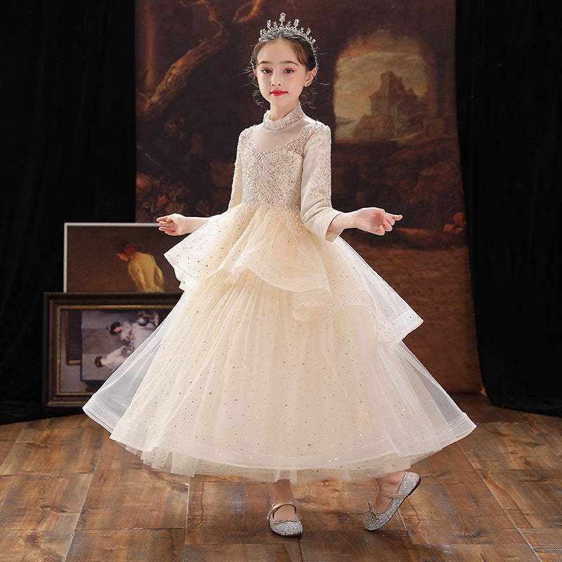 flowersverse Girl's Dress Princess Dress Tulle Tutu Flower Girl Piano Playing Children's Western Style Birthday Girl Host Evening Dress