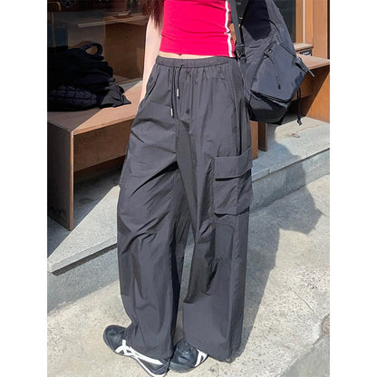 flowersverse Classic Wide Leg Workwear Casual Pants Women's  Summer New Retro Loose Slimming Elastic Waist Pants 91559