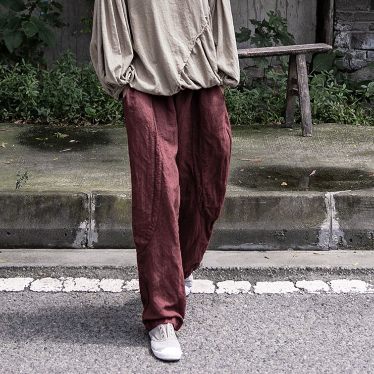 a new product in early autumn, high-texture wide-leg pants, women's washed and old cotton and linen literary casual pants
