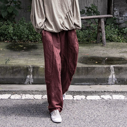 a new product in early autumn, high-texture wide-leg pants, women's washed and old cotton and linen literary casual pants