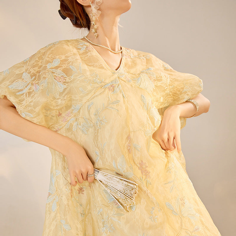 New Chinese style  summer new national style embroidery embroidery lace light luxury suspender dress two-piece set N4001