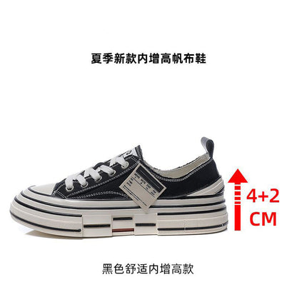 flowersverseWu Jianhao Same Style Black Canvas Shoes for Women  Autumn New Thin Thick Bottom Increased Korean Style Sneakers Pumps Women