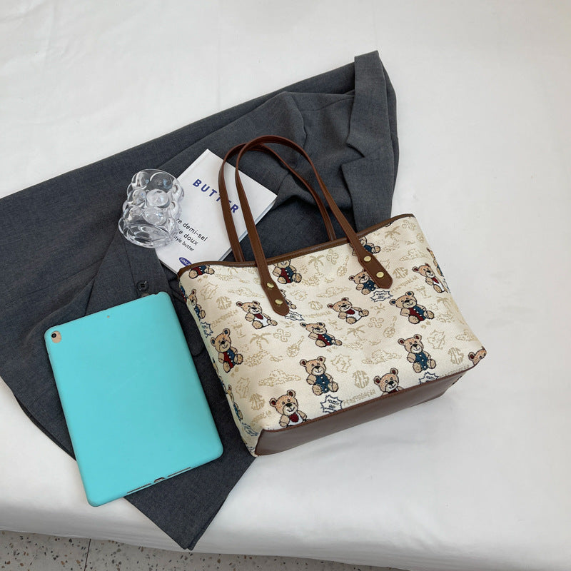 FLOWERSVERSE  Processing Customized Large Capacity Bag Female  New Simple and Versatile Shoulder Bag Texture Class Commuter Tote