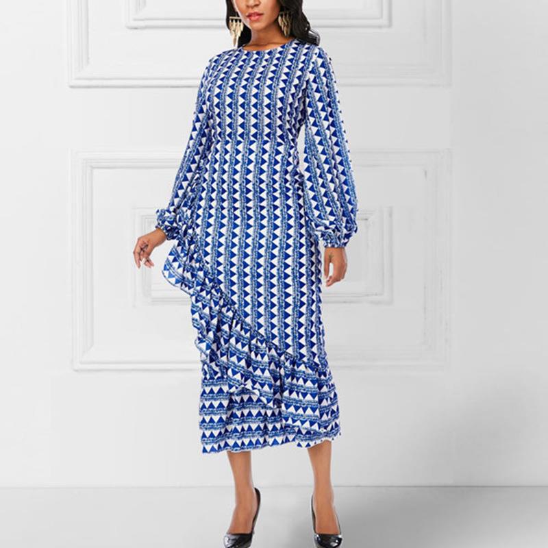 FLOWERSVERSE Chuyi New casual women's clothing new lantern lotus leaf edge large size spring sleeve high waist irregular dress