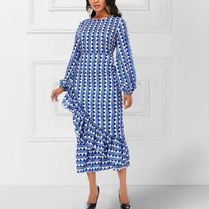 FLOWERSVERSE Chuyi New casual women's clothing new lantern lotus leaf edge large size spring sleeve high waist irregular dress