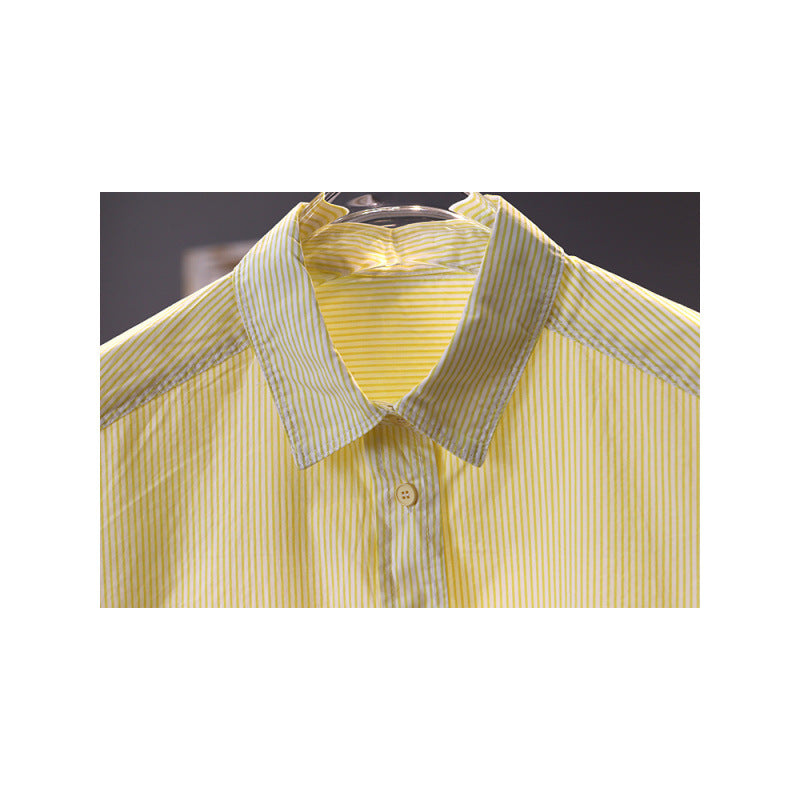 Summer  Simple Korean version loose sleeveless shirt covering meat medium and long cotton striped pocket shirt