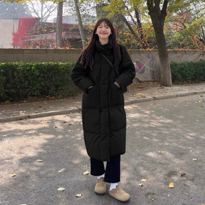 Down cotton-padded clothes women's medium and long loose Korean version of Hong Kong style bread clothes cotton-padded clothes  winter new fashion cotton-padded jacket