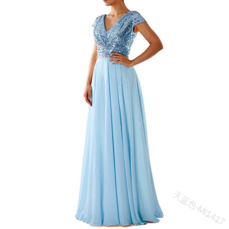 FLOWERSVERSE  spring and summer new Popular trade dress wish  V-neck chiffon splicing evening dress New women's clothing