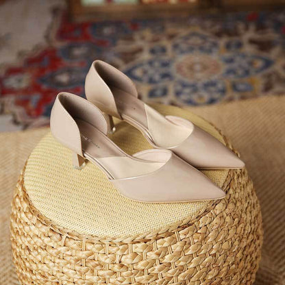 flowersverse  699-1 New  Style Hollow Stiletto Heel Pumps Women's Nude Patent Leather Pointed High Heels Women's Outer Wear