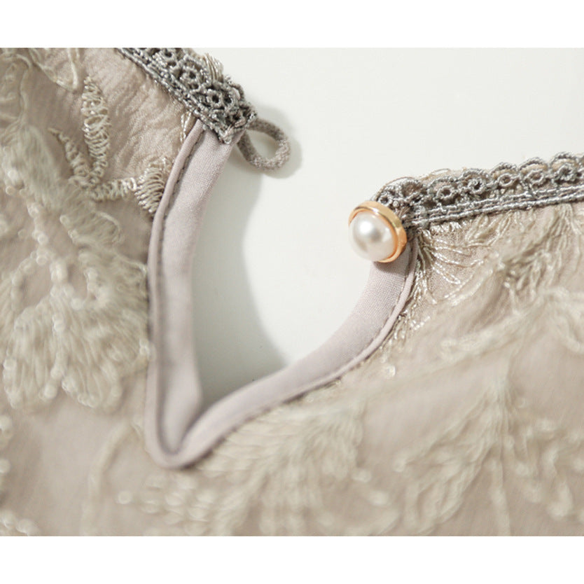 2025 Soft silk embroidered heavy mulberry silk dress high-end lace  women's new summer long skirt