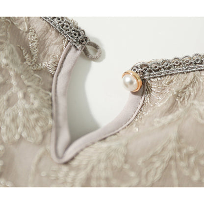 2025 Soft silk embroidered heavy mulberry silk dress high-end lace  women's new summer long skirt