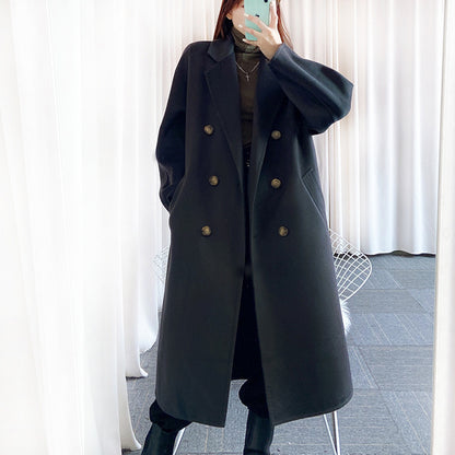 2025 popular new double-breasted double-sided cashmere coat, classic wool thickened women's coat wholesale