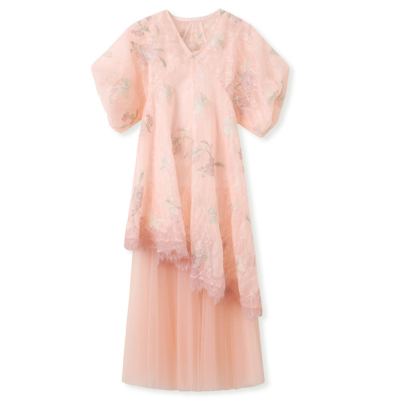 New Chinese style  summer new national style embroidery embroidery lace light luxury suspender dress two-piece set N4001