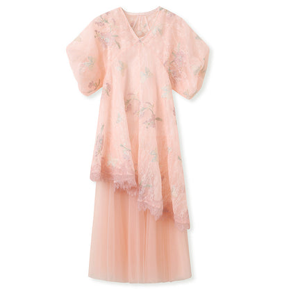 New Chinese style  summer new national style embroidery embroidery lace light luxury suspender dress two-piece set N4001