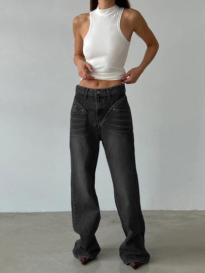 New Splicing Loose and Skinny Denim Trousers Women