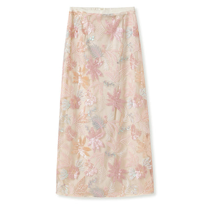 national style temperament heavy industry embroidery pink new Chinese tassel sequined vest skirt two-piece set female N3068